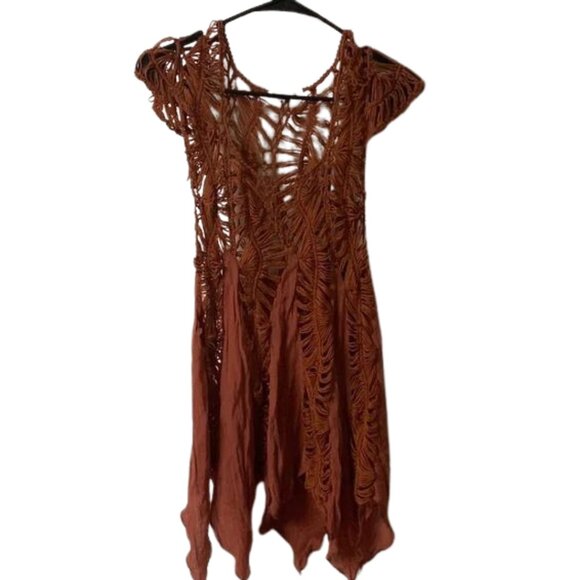 Debut Burnt Orange Crochet Boho Unlined Dress Size S - Picture 1 of 6
